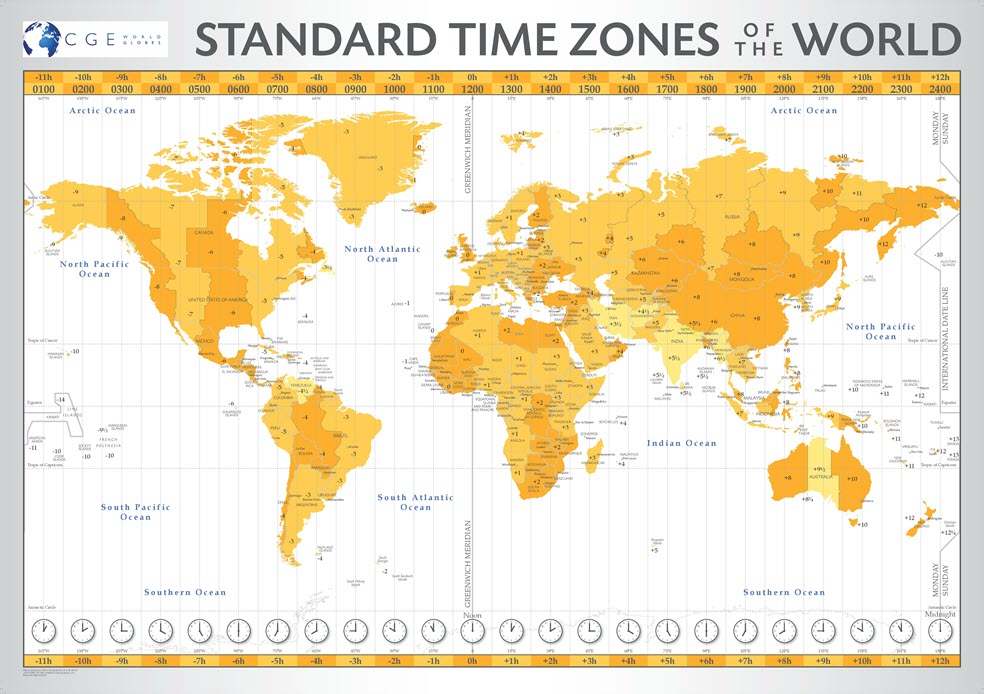 Bespoke Map World Time Zone