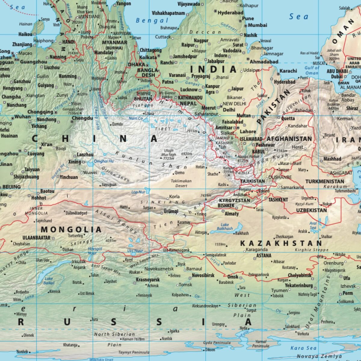 New Hobo-Dyer Equal Area World Map with Detailed Relief New Hobo-Dyer Equal Area World Map with Detailed Relief