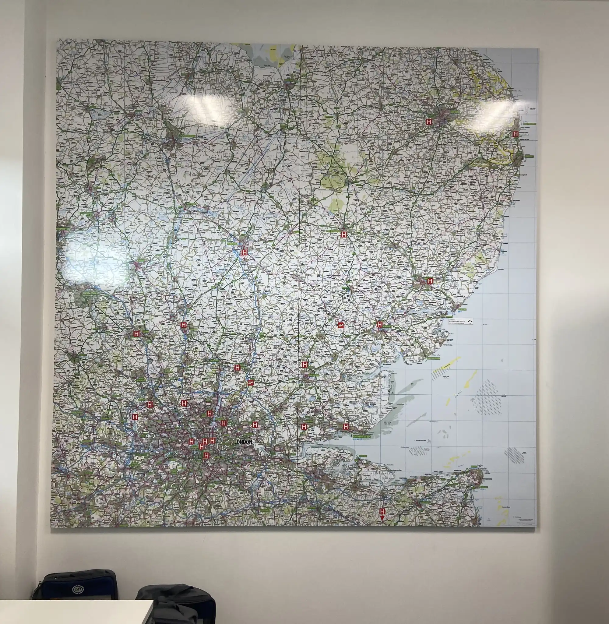 Large Whiteboard map for Essex & Herts Air Ambulance